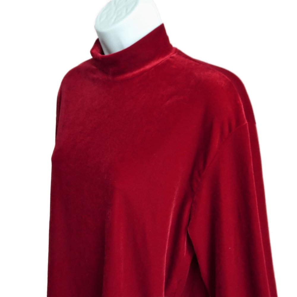 Vintage Red Velour Pullover Mock Neck Top USA Poly Lycra Side Vents